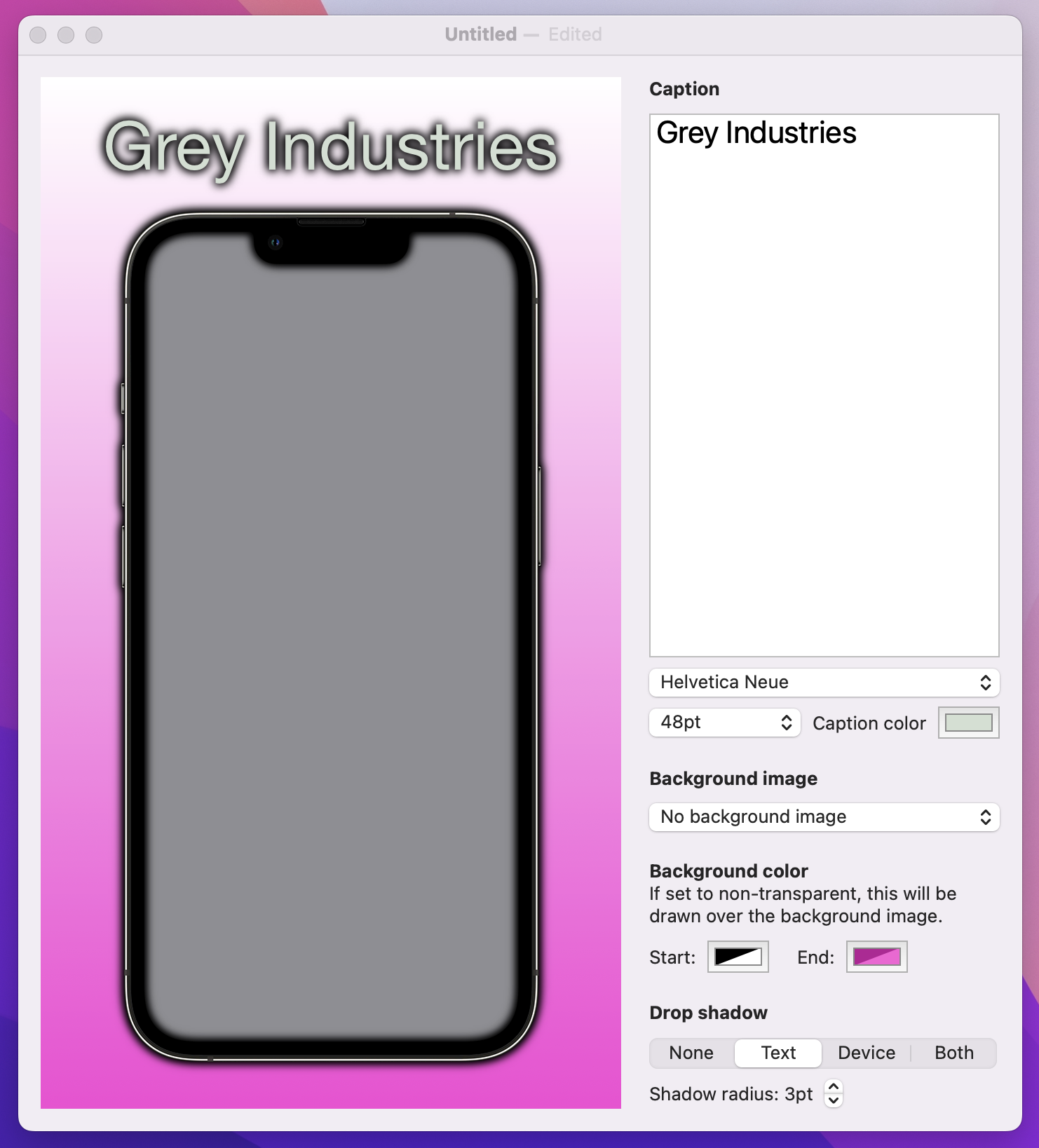 Both caption and phone have a drop shadow, but the shadow also bleeds into the phone, onto the screenshot.