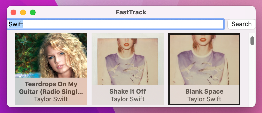 A row of 3 albums covers, one of which is slightly zoomed in and has a black border.
