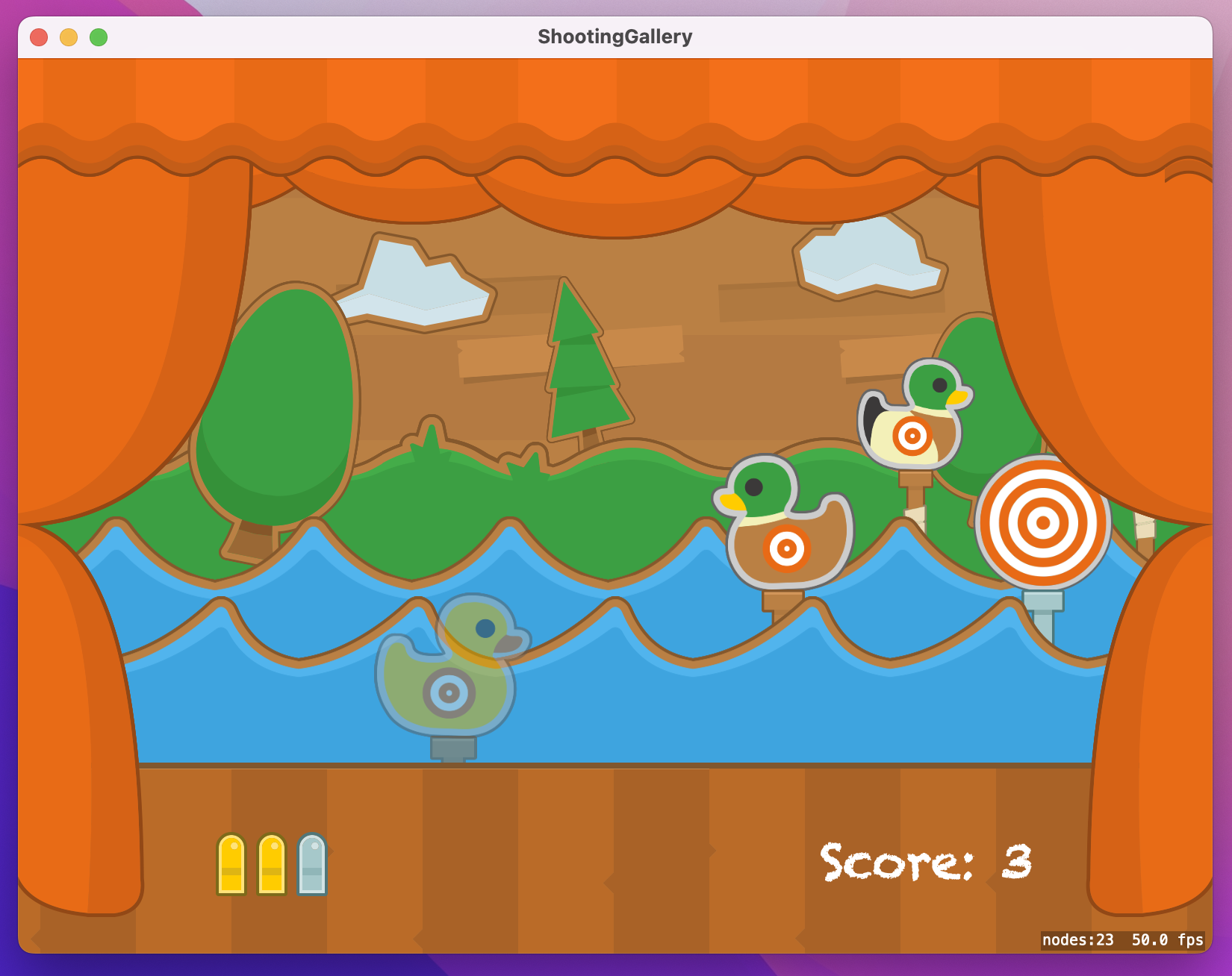 A duck target fading away after being shot.