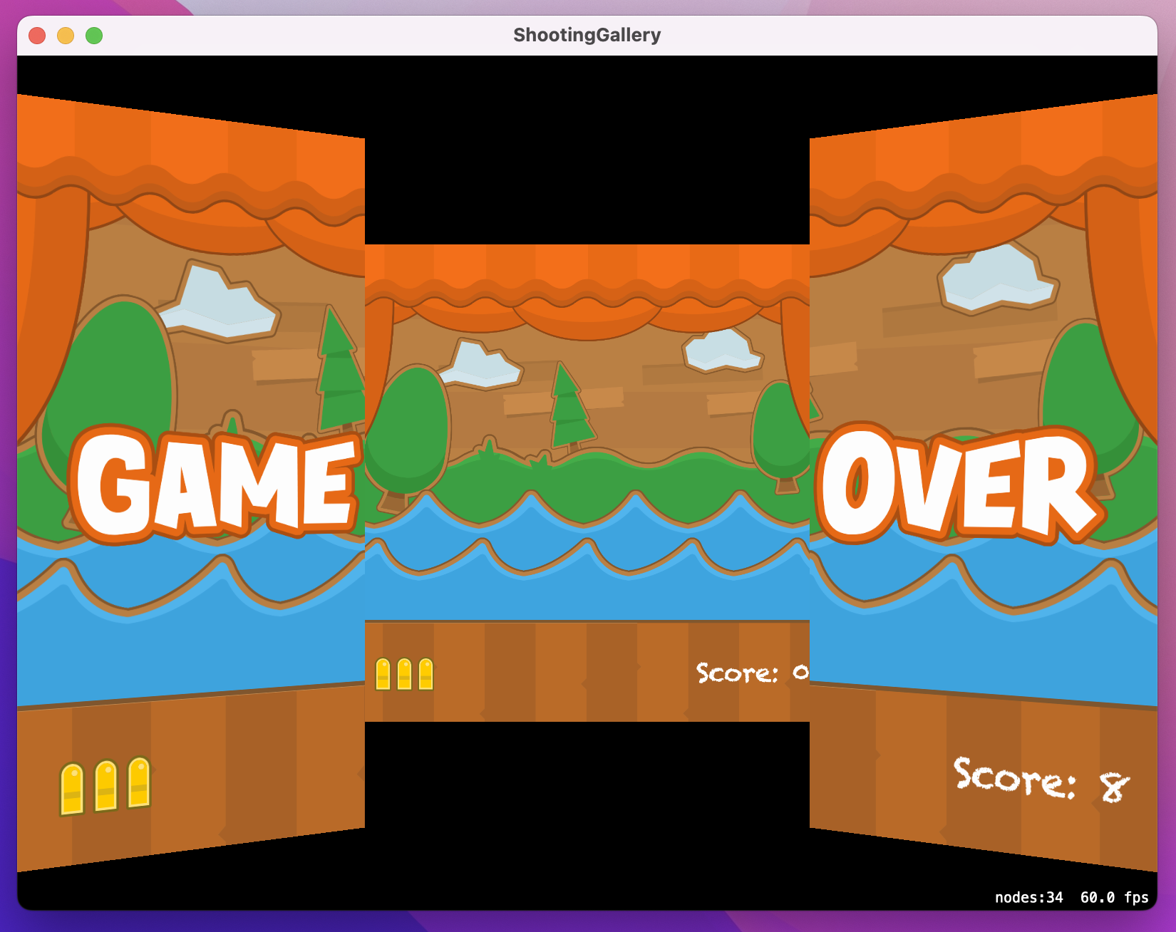 The game window 'opens' like two doors to reveal a new game scene.