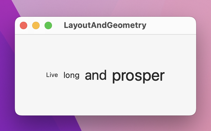 'Live long and prosper' in increasing font size, with each word's vertical center aligned.