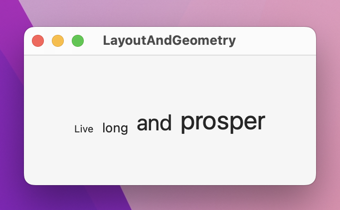 'Live long and prosper' in increasing font size, with each word's bottom edge aligned.