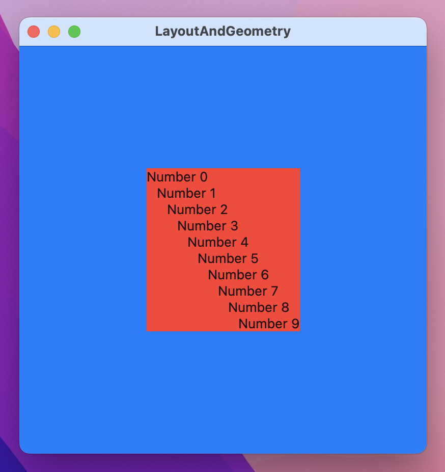 10 lines of text with increasing indentation. The 10 lines are on a red rectangle on a blue background.