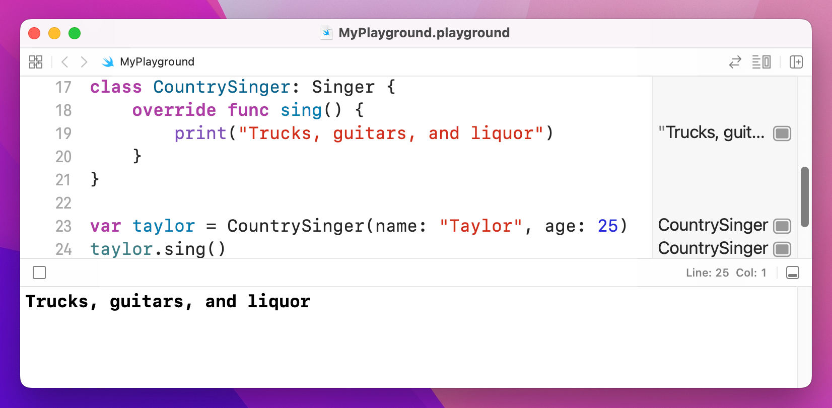 `CountrySinger`s now sing differently from `Singer`s.