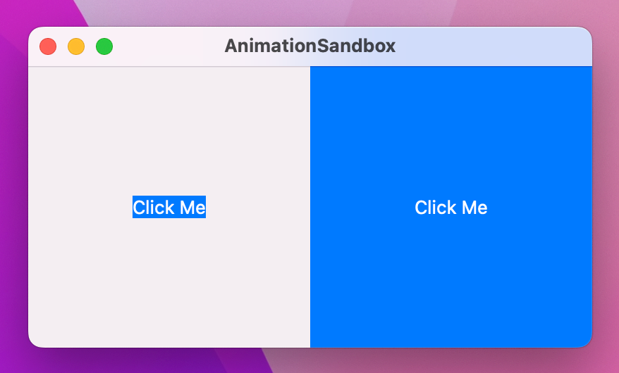 Two squares reading Click Me. The left square has blue background on the text only, whereas the right square is entirely blue.
