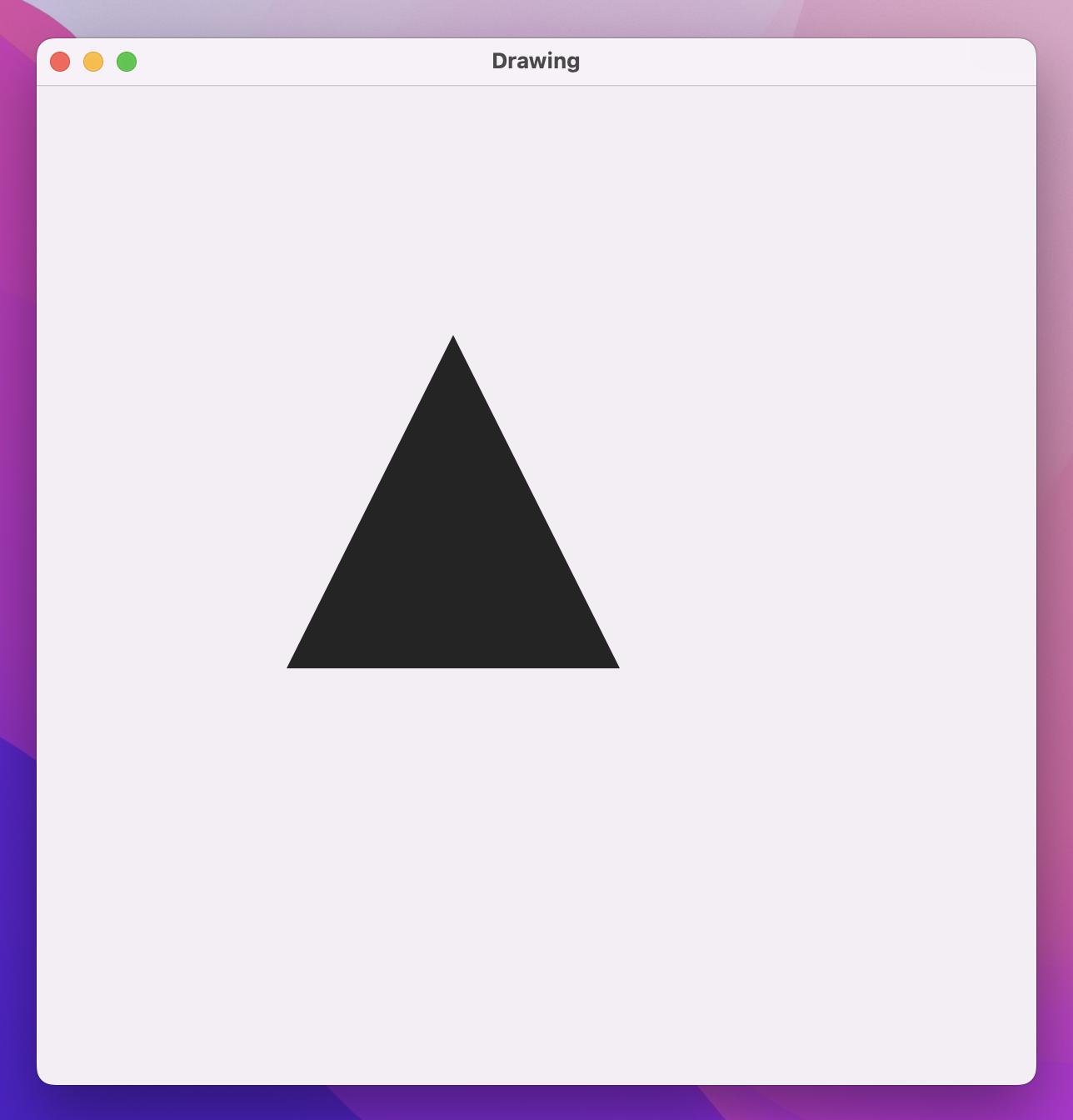A black triangle placed off-center in a window.