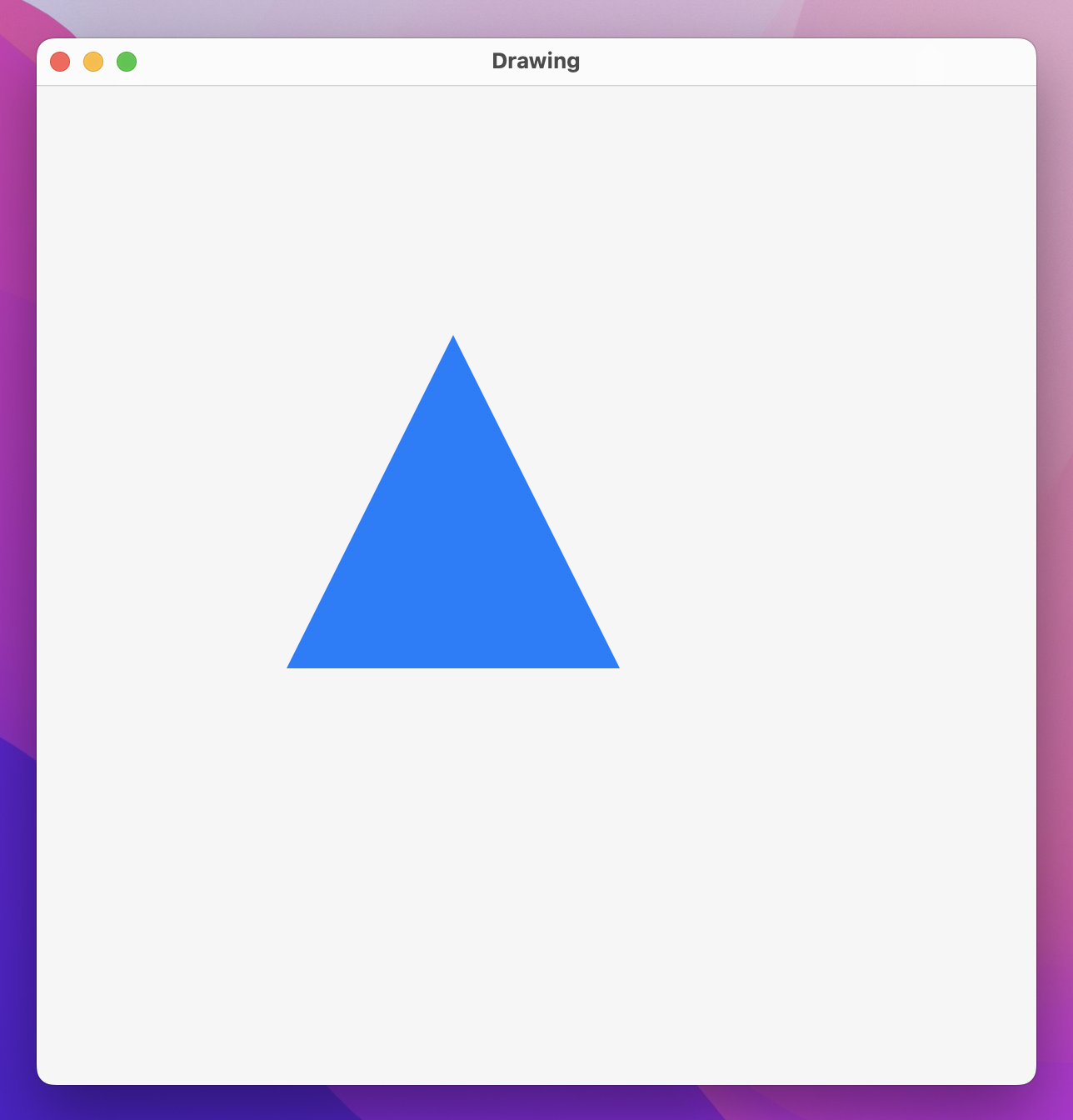 A blue triangle placed off-center in a window.