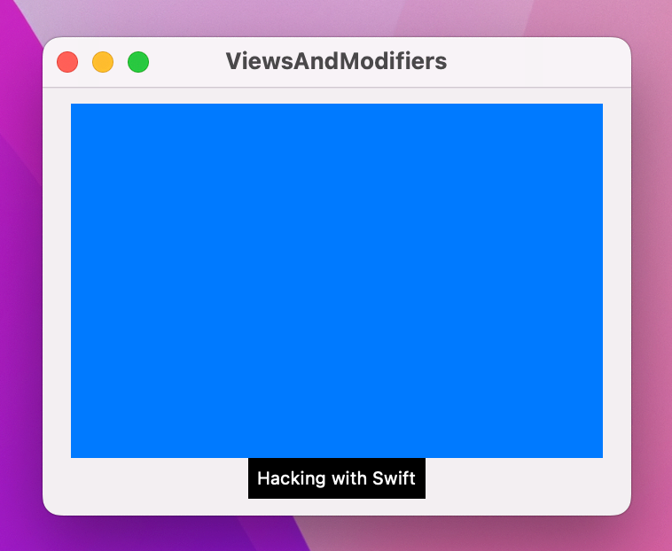 A blue rectangle, below which is a small black rectangle containing Hacking with Swift in white.