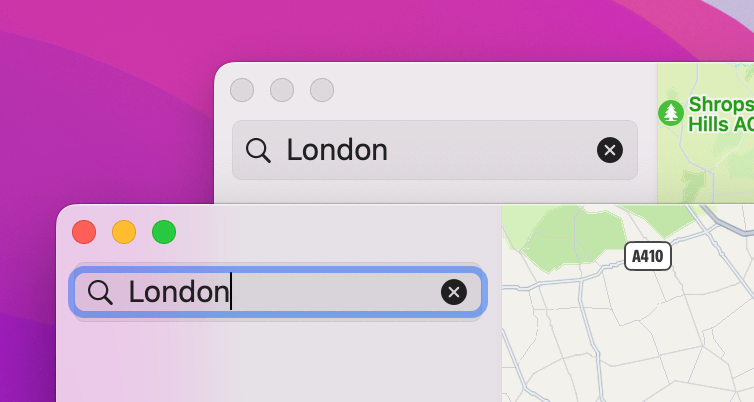 Two windows with the same text in their search fields.