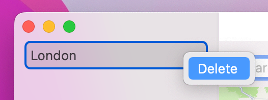 A list, with an open context menu showing a Delete button.