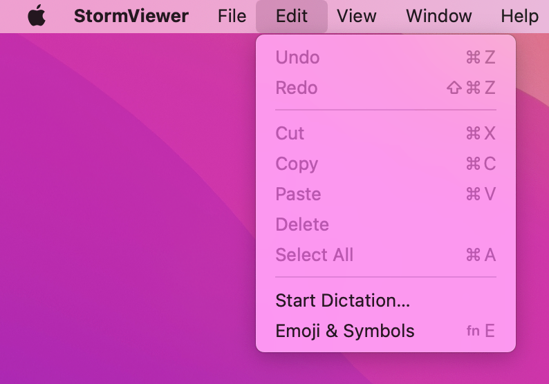 StormViewer's Edit menu contains many useless commands.