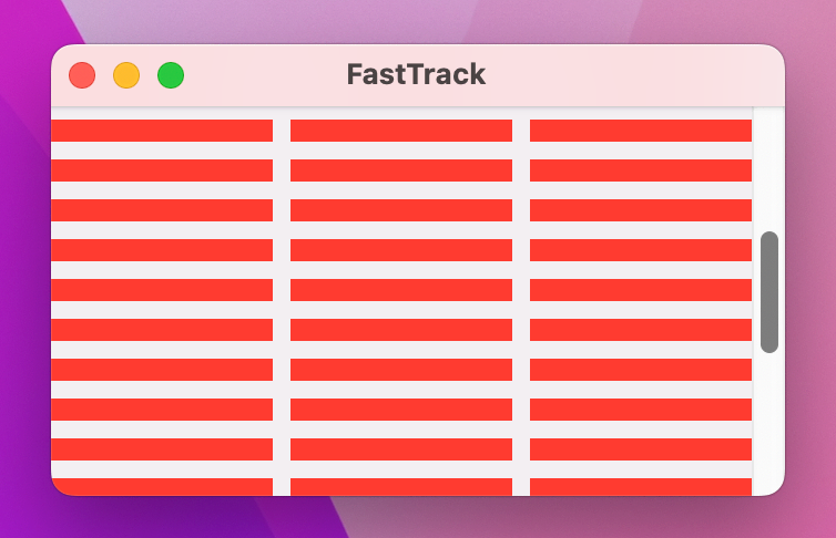 A vertically scrolling grid with 3 columns of red rectangles.