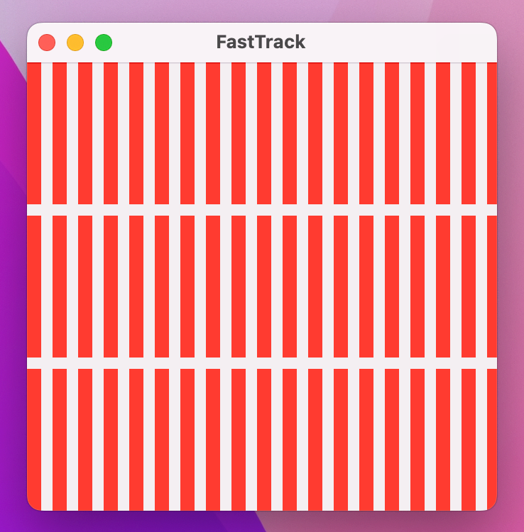 A horizontally scrolling grid with 3 columns of red rectangles.