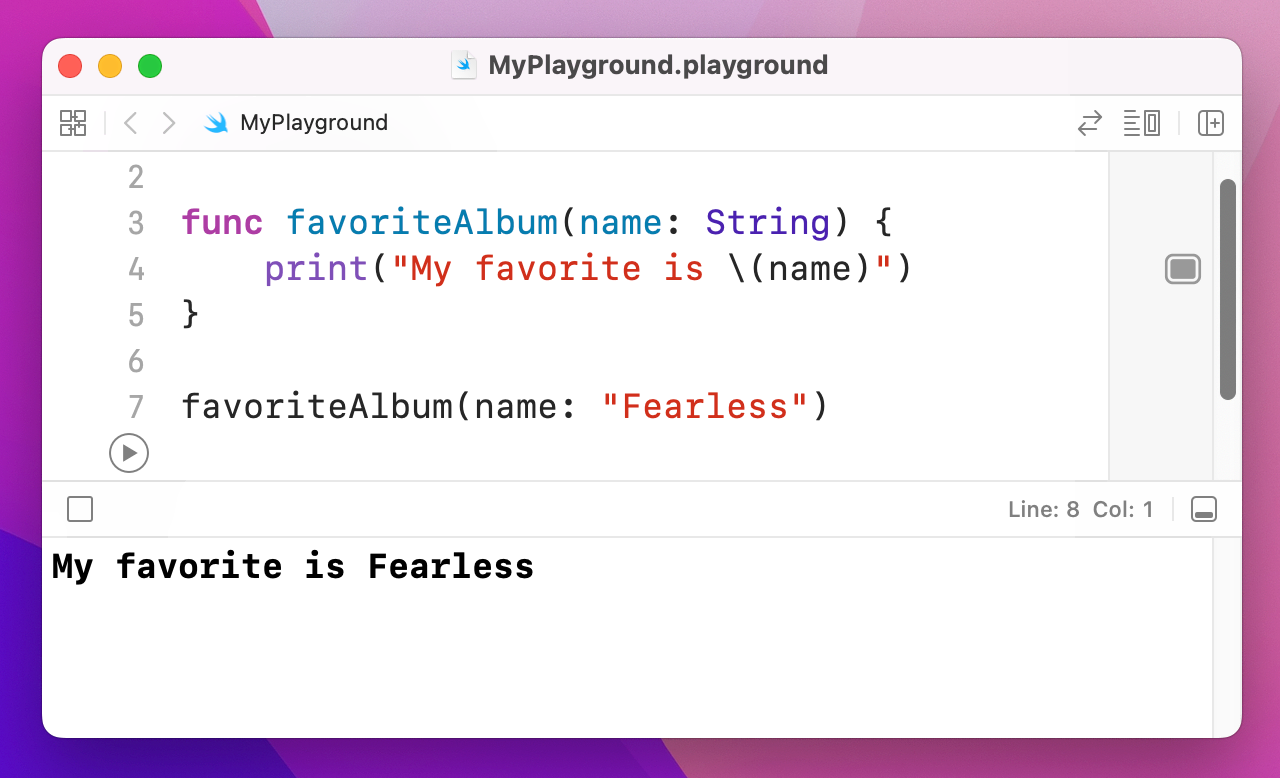 A function is passed `name` as a parameter.