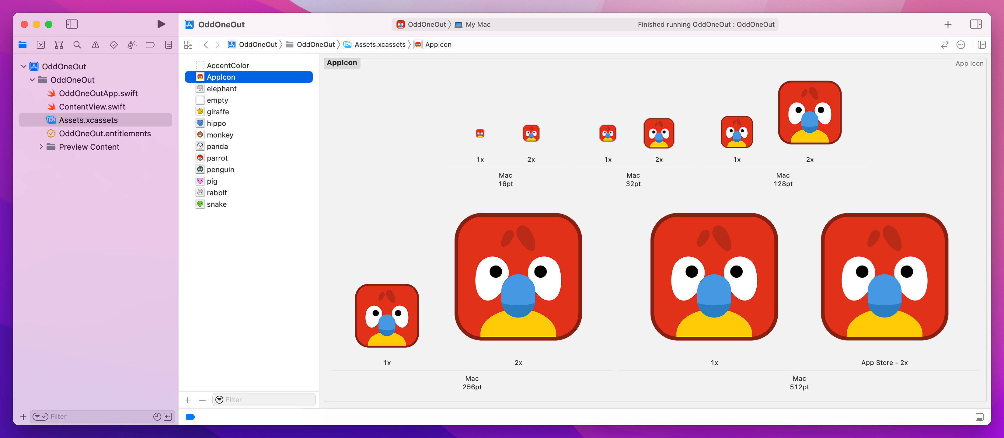 `Assets.xcassets` > AppIcon should have a set of images in various sizes.