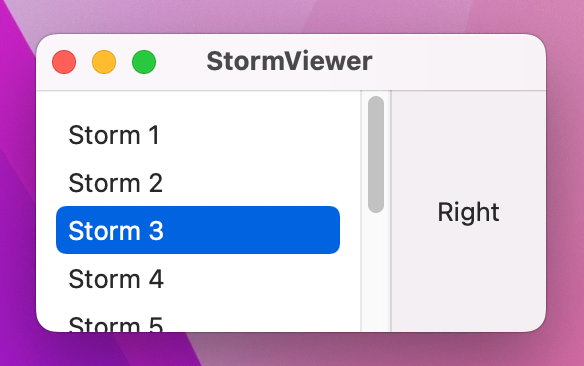 A list with one row selected.