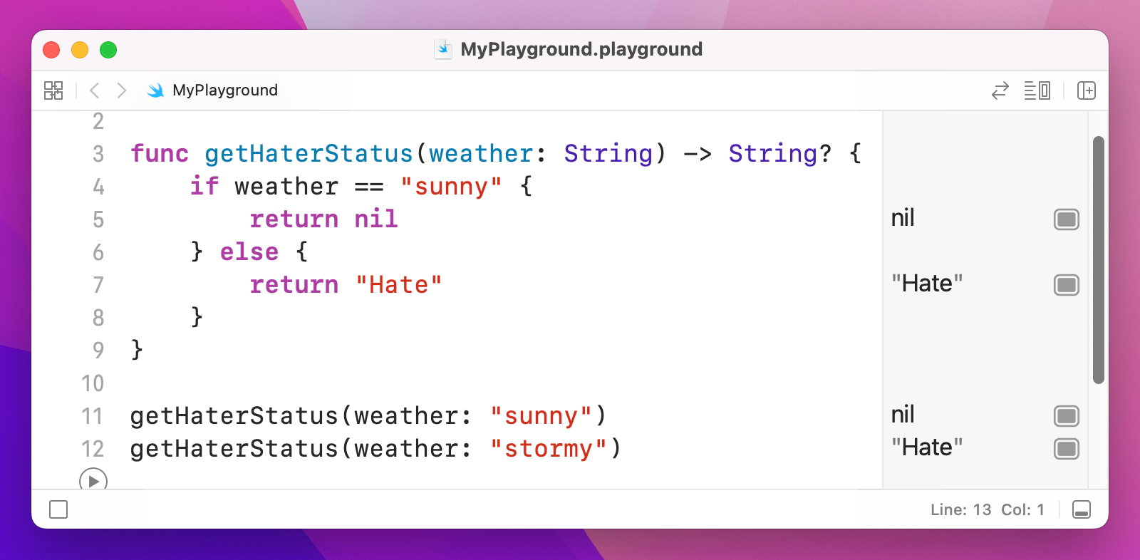A function that might return a String or nil.