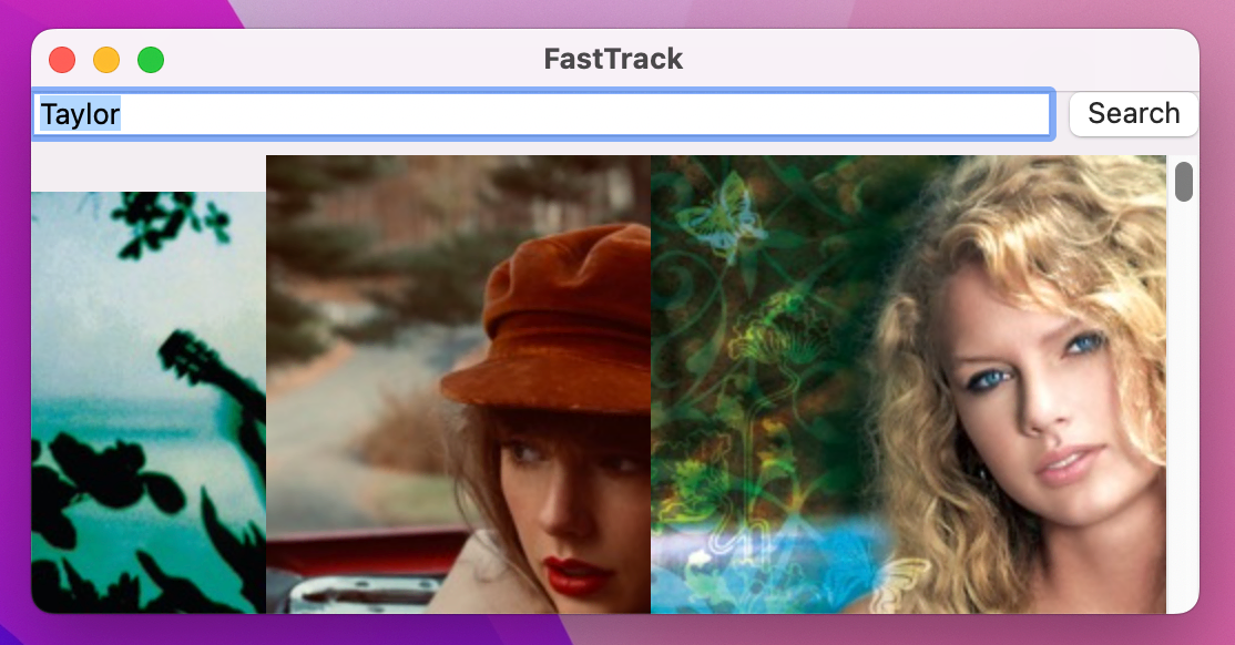 A window containing overlapping album art.