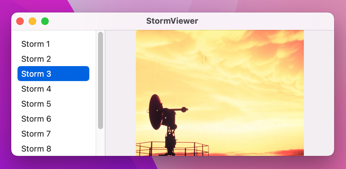 A list on the left, and a pillar-boxed non-squashed photo on the right.