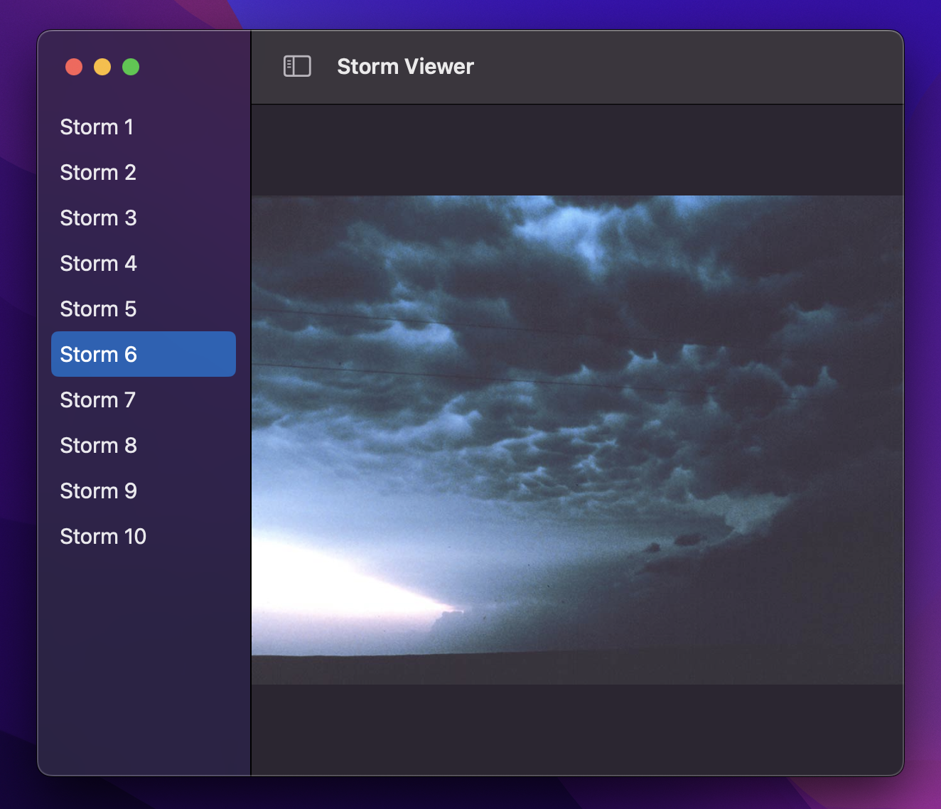 StormViewer in dark mode.