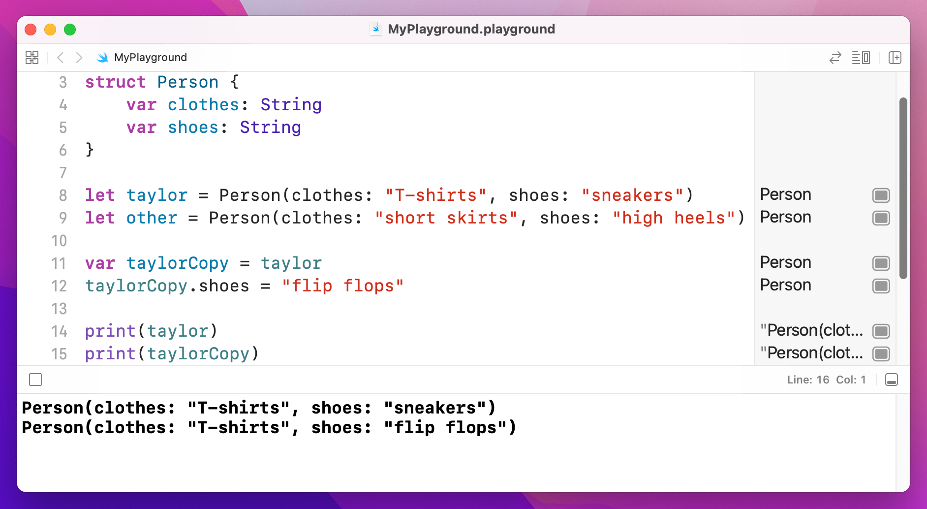 Modifying `taylorCopy` does not change the original Taylor Swift.