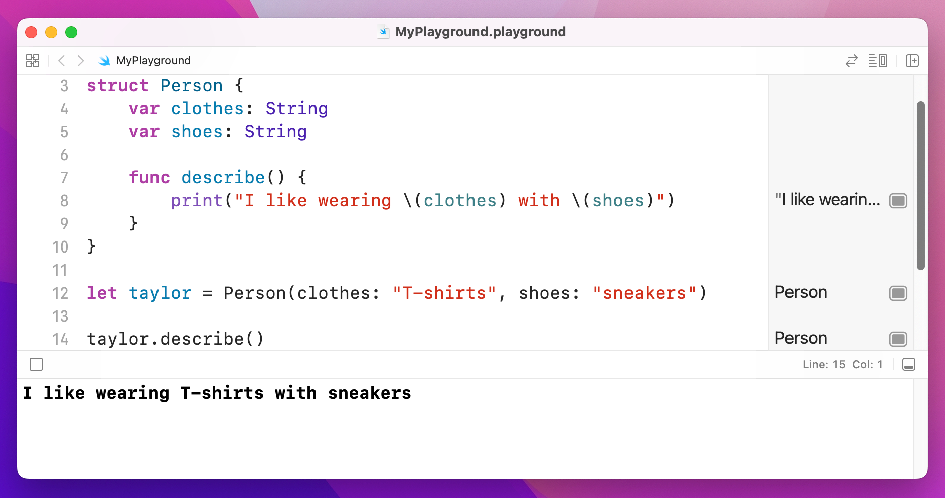 Calling `Person`'s `describe` method.