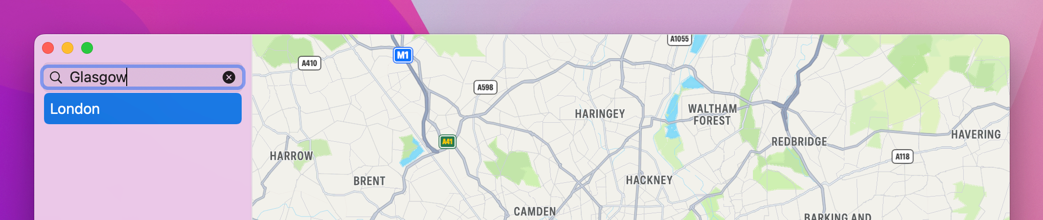 The map now extends to the top edge of the window, where the title bar was previously.