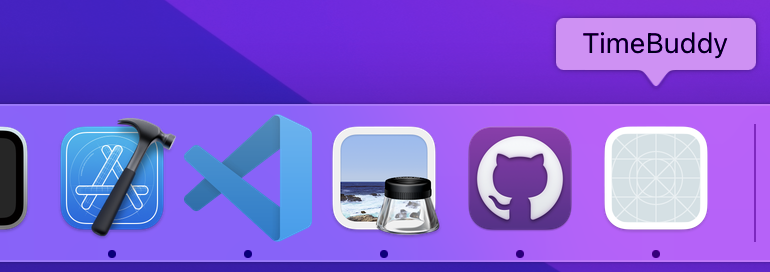 TimeBuddy's app icon is still in the dock.