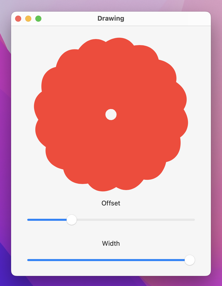 A blobby red donut shape above 2 sliders.
