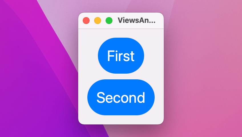 Two blue pill shapes, stacked vertically. The top one says First, the bottom one says Second, both in white text.